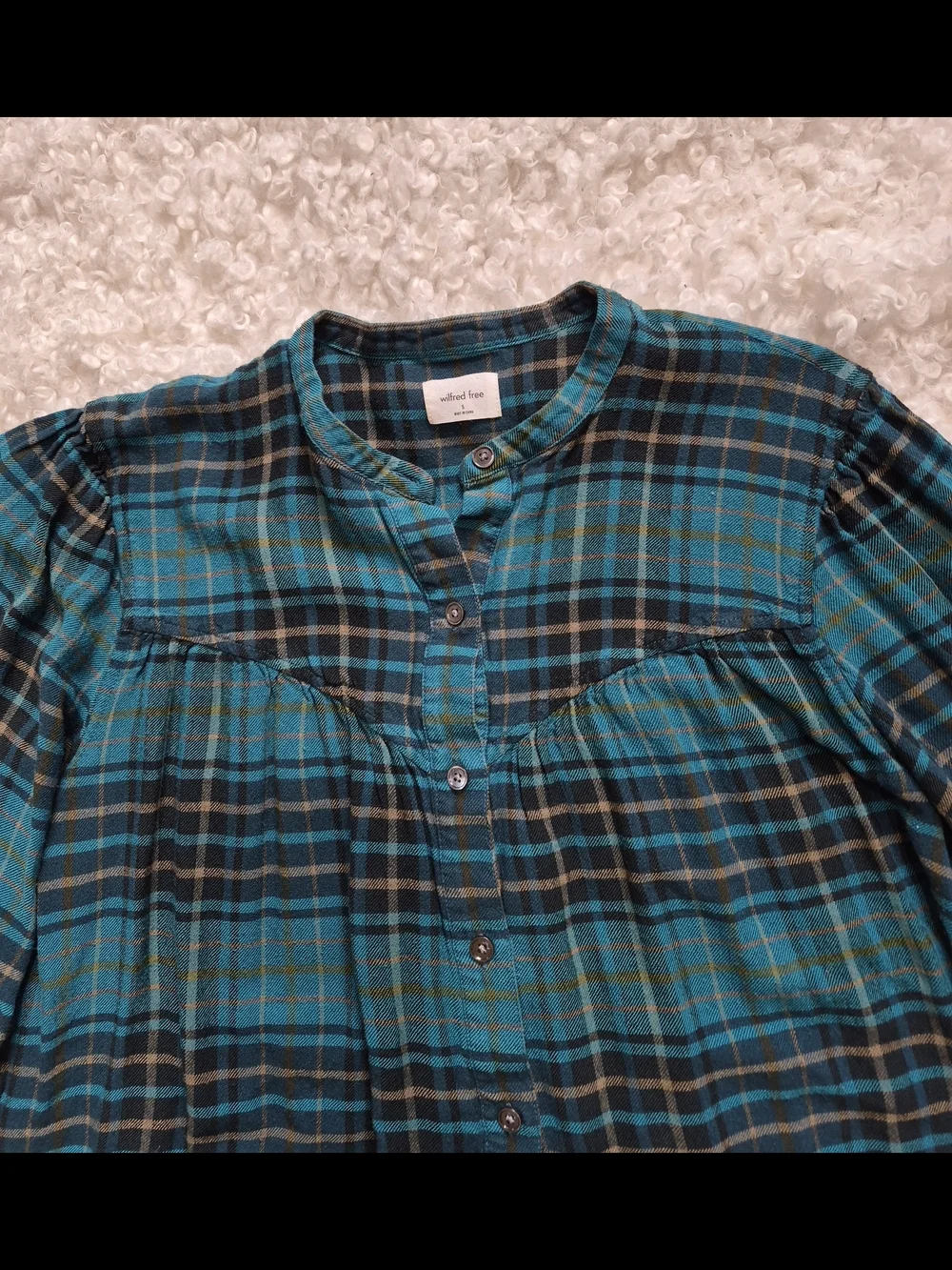 Wilfred Free Aritzia Teal Plaid Button Down Blouse Dark Academia Coquette Small - Picture 5 of 10